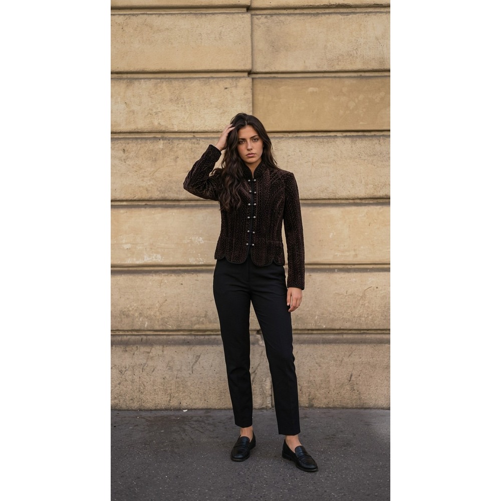 VTG 2005 Elie Tahari Velvet Blazer Jacket Dark Brown Military VampGoth M